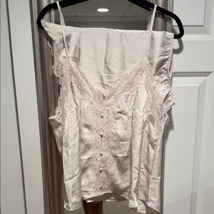 Lace Trim Satin Cami Pajama Set in Cream